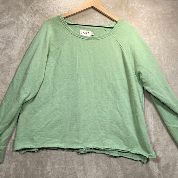 Pact Tops - Pact Organic Cotton Sweatshirt XL Sage Green Raglan Raw Hem Pullover